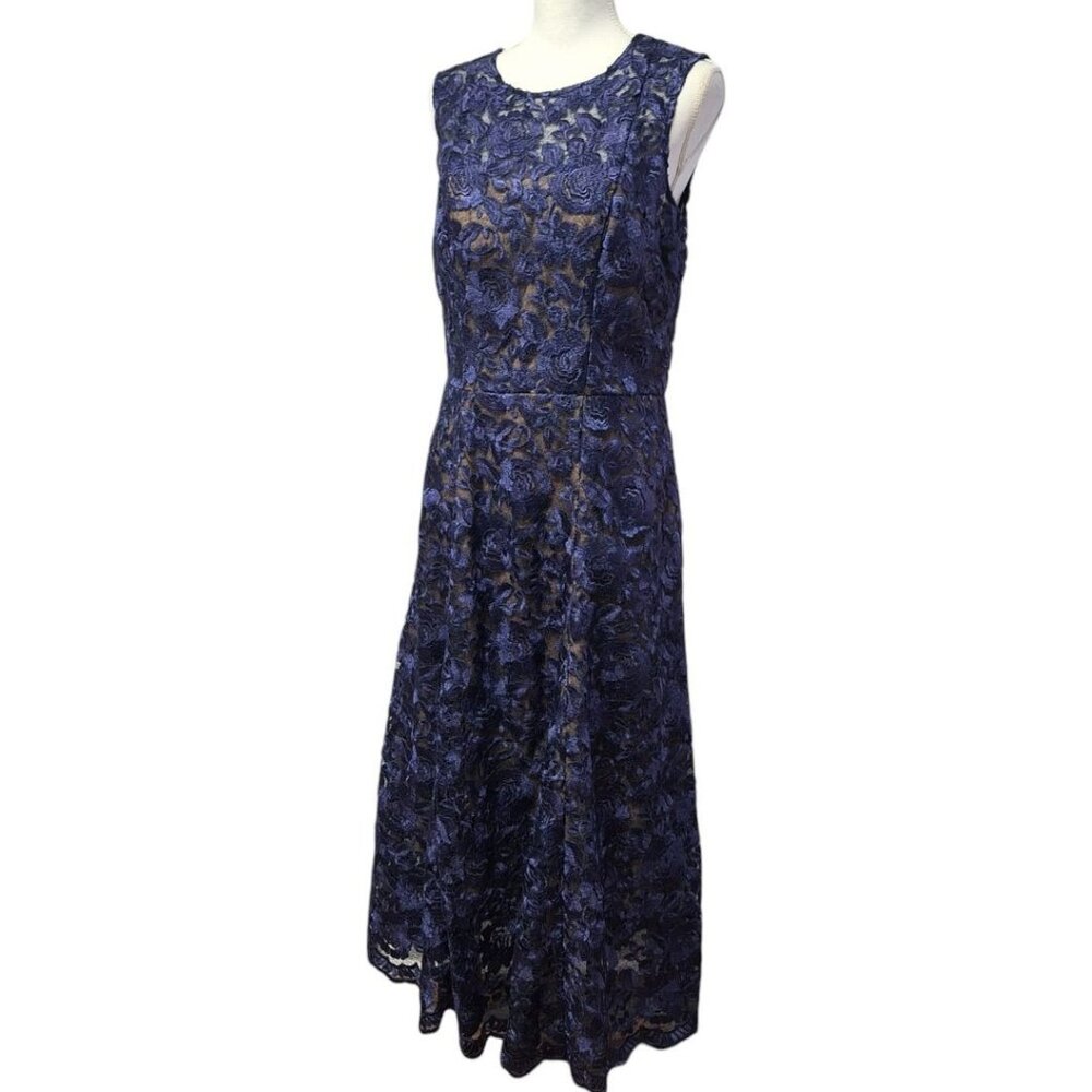 Hitherto Lace Dress Blue Lined Zip Womens 12‎ Floor Length Mother Bride Groom